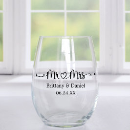 Vaso De Vino Modern Calligraphy Heart Mr. and Mrs. Boda