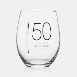 Vaso De Vino Modern Fifty and Fabulous Name Date 50th Birthday