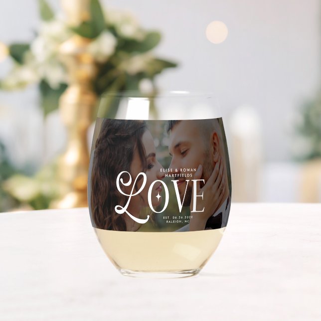 Vaso De Vino Modern Love Custom Wedding Photo Couples Monogram (Insitu (Boda))