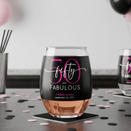 Vaso De Vino Modern Minimal Pink Fifty Fabulous Script Birthday