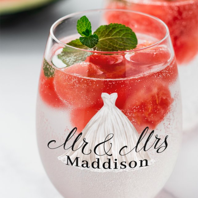 Vaso De Vino Modern Mr & Mrs Classic White Boda Vress (Subido por el creador)