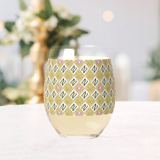 Vaso De Vino Modern Olive & Magenta Geometric Tribal Pattern (Insitu (Boda))