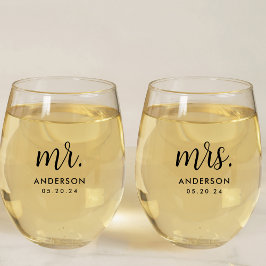 Vaso De Vino Modern Simple Mr. y Mrs. Newlyw Gift