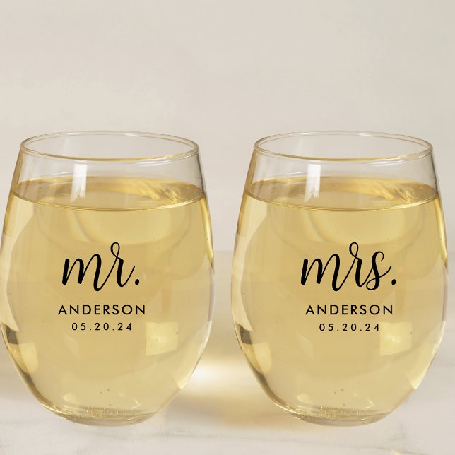 Vaso De Vino Modern Simple Mr. y Mrs. Newlyw Gift (Subido por el creador)