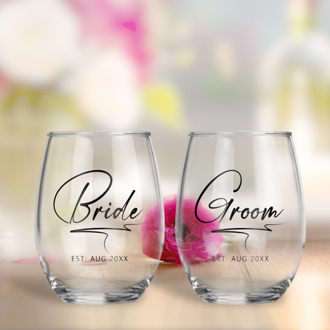 Vaso De Vino Moderna caligrafía Bride & Groom Black ID1025 (Subido por el creador)