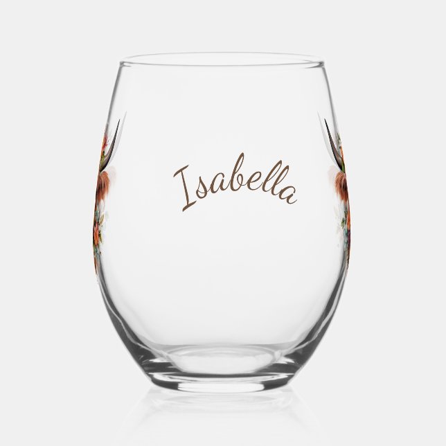 Vaso De Vino Moderno boho de vacas en Highland con diseño de fl (Izquierda)