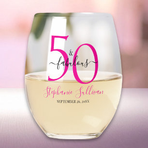 Vaso De Vino Moderno cincuenta y fabuloso cumpleaños 50 rosa
