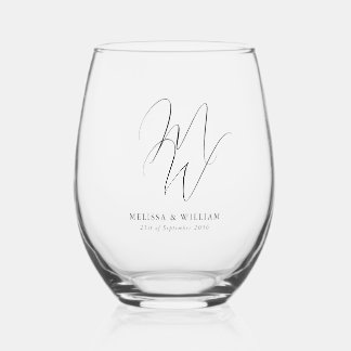 Vaso De Vino Moderno Monograma Elegante Boda de guiones