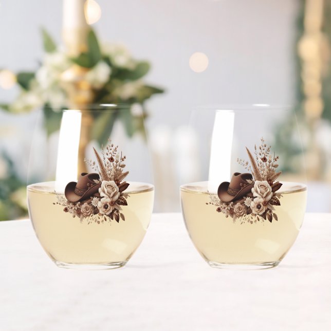 Vaso De Vino Moderno País Elegante Occidental- Floral (Insitu (Boda))