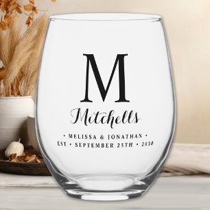Vaso De Vino Moderno Personalizado elegante de bodas Monograma