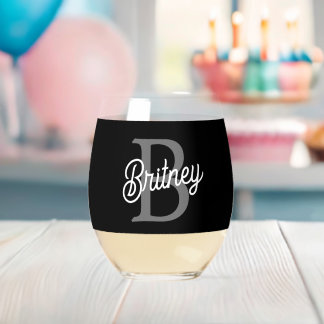Vaso De Vino Moderno y elegante nombre de monograma guión gris