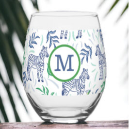 Vaso De Vino Monograma blanco de cebra martinis de la marina de