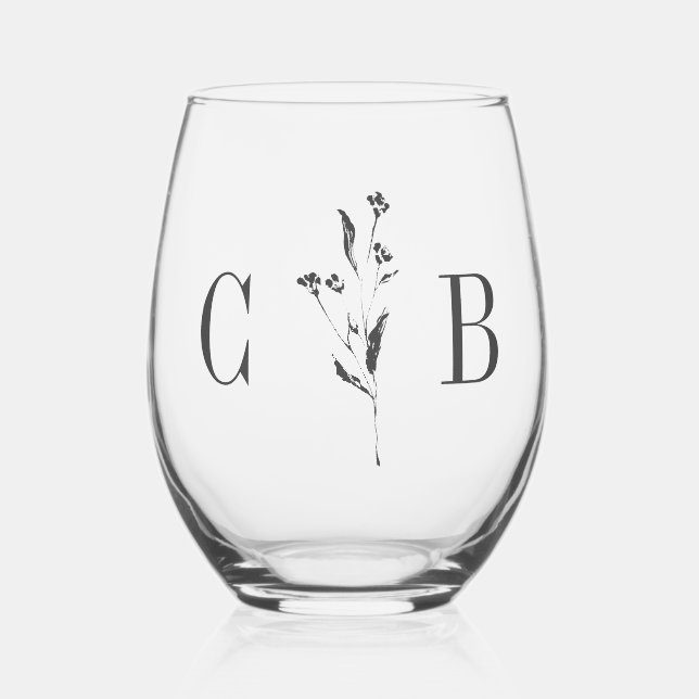 Vaso De Vino Monograma blanco simple Boda inicial (Anverso)