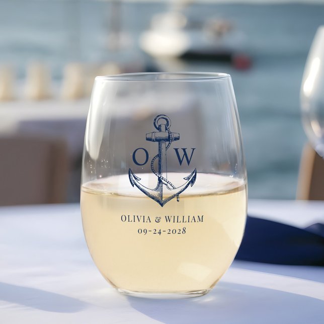 Vaso De Vino Monograma de ancla Boda náutica (Subido por el creador)