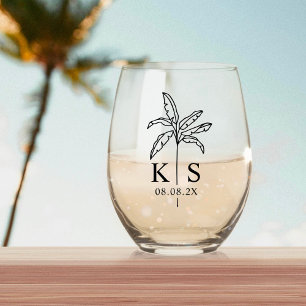 Vaso De Vino Monograma de árbol de palmas personalizado Guardar