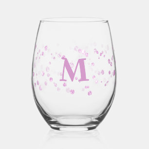 Vaso De Vino monograma de brillo purpurina simulado