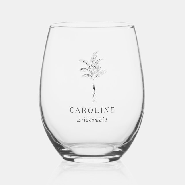 Vaso De Vino Monograma de dama de honor de palmera tropical min (Anverso)