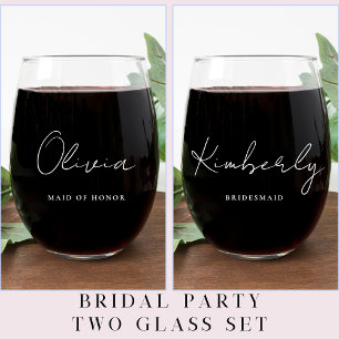 Vaso De Vino Monograma de escritura blanca elegante Boda de nov