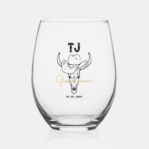 Vaso De Vino Monograma de Groomsmen personalizado del país