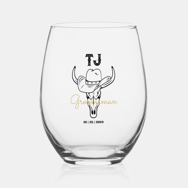Vaso De Vino Monograma de Groomsmen personalizado del país (Anverso)