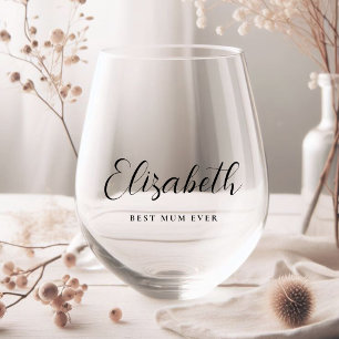 Vaso De Vino Monograma de guión de Mamá personalizado