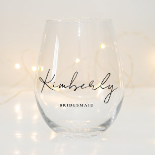 Vaso De Vino Monograma de guión elegante Boda de la dama de hon