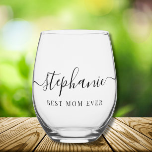 Vaso De Vino Monograma de guión personalizado de la mejor mamá