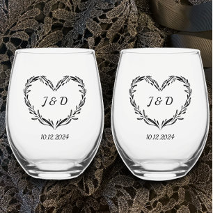 Vaso De Vino Monograma de Iniciales de Pareja Boda Personalizad