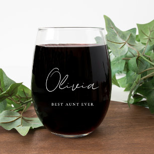 Vaso De Vino Monograma de la mejor tía con guión blanco