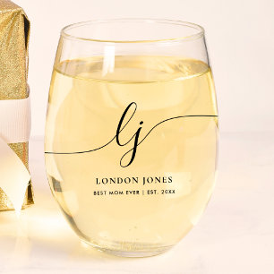 Vaso De Vino Monograma de mejor escritura de mamá de todos los 