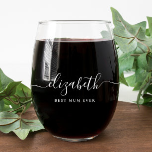 Vaso De Vino Monograma de mejor Mamá jamás blanca