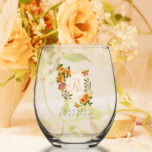 Vaso De Vino Monograma de Moda de cinta Rosa dorada