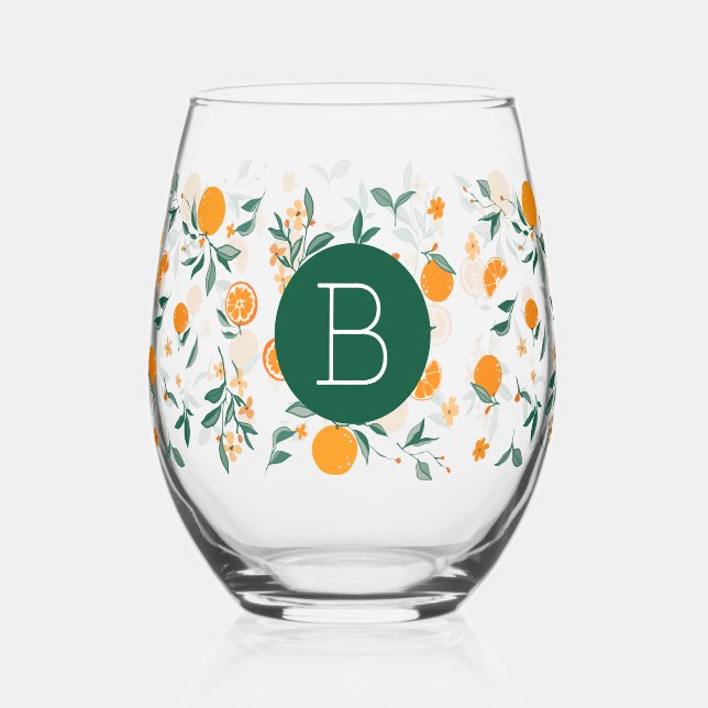 Vaso De Vino Monograma de Naranjas de cítricos de verano y foll (Anverso)