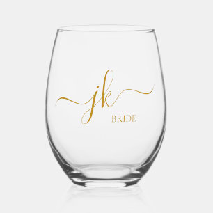 Vaso De Vino Monograma de nombre de novia con escritura en oro 