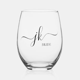 Vaso De Vino Monograma de nombre de novia personalizado