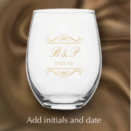 Vaso De Vino Monograma de Pareja Personalizado Moderno Elegante