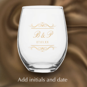 Vaso De Vino Monograma de Pareja Personalizado Moderno Elegante