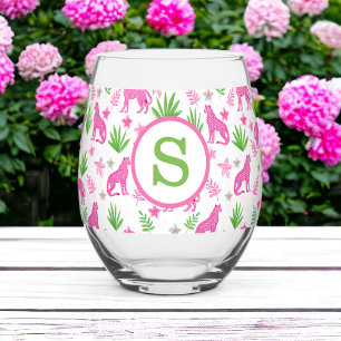 Vaso De Vino Monograma de queso rosado preppy