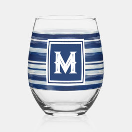 Vaso De Vino Monograma de rayas azules y blancas