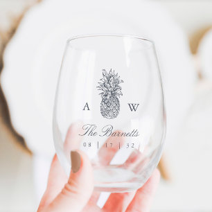 Vaso De Vino Monograma del Boda de piña de la isla