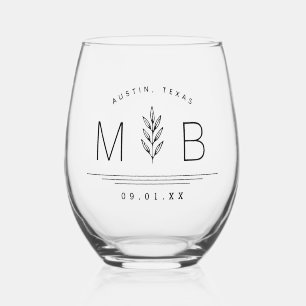 Vaso De Vino Monograma del Boda del stem botánico