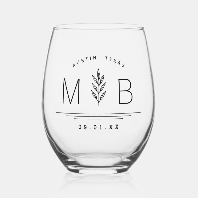 Vaso De Vino Monograma del Boda del stem botánico (Anverso)