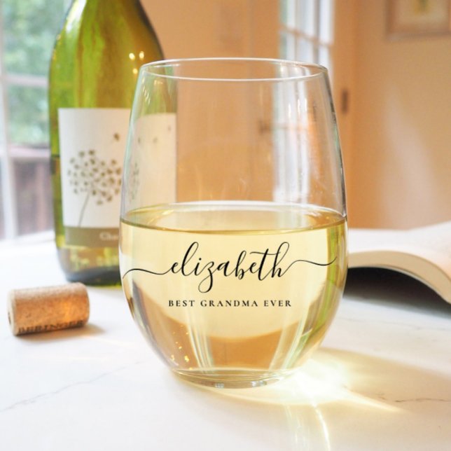 Vaso De Vino Monograma del guión de la mejor abuela (Subido por el creador)