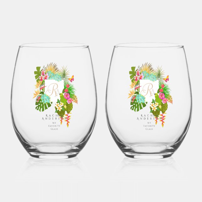 Vaso De Vino Monograma del jardín tropical (Anverso)