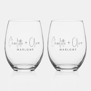 Vaso De Vino Monograma del nombre moderno de recién casados