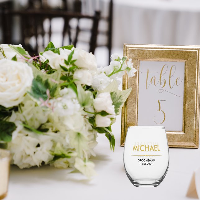 Vaso De Vino Monograma del novio de la fiesta de la boda (groomsman glass)