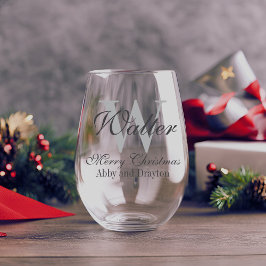 Vaso De Vino Monograma del Personalizado navideño de Feliz