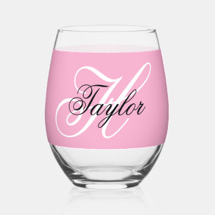 Vaso De Vino Monograma elegante en rosa blanco y negro