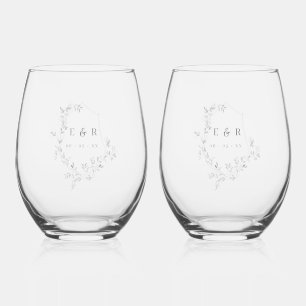 Vaso De Vino Monograma Escudo de hojas elegantes Boda