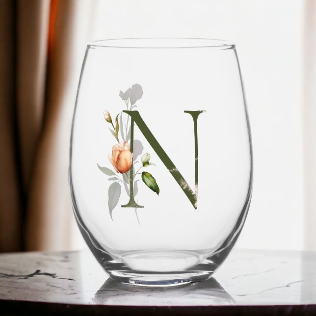 Vaso De Vino Monograma Floral Femenino Inicial De La Letra N (Subido por el creador)